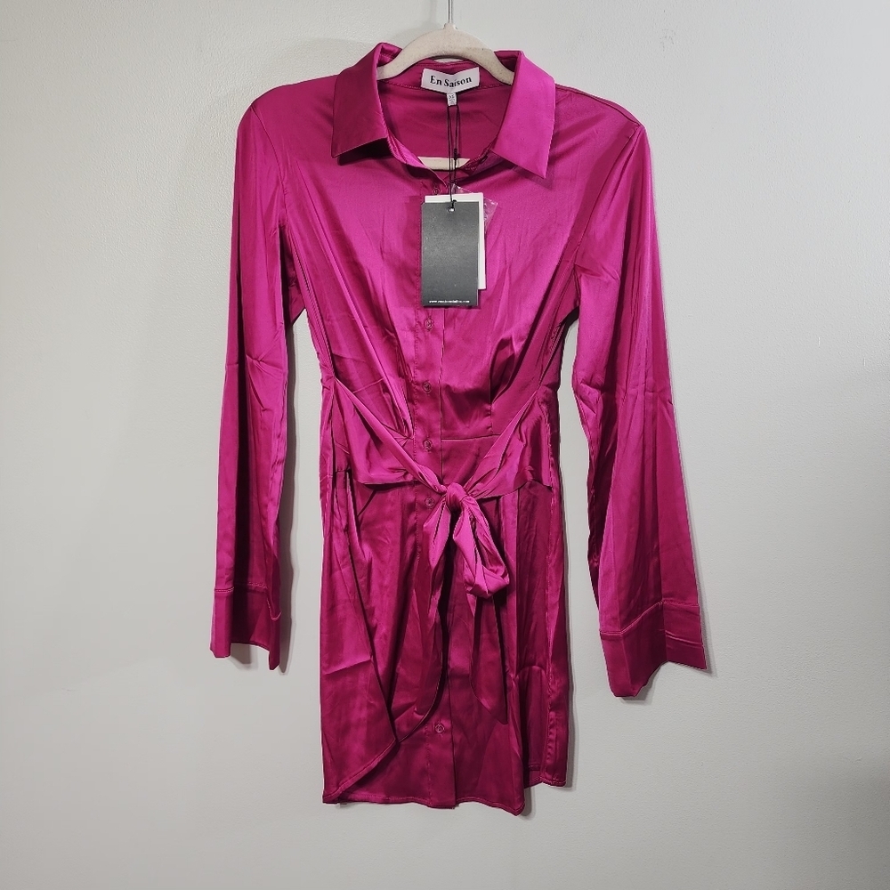 NWT| En Saison Moulin Mini Dress In Fuchsia Size XS